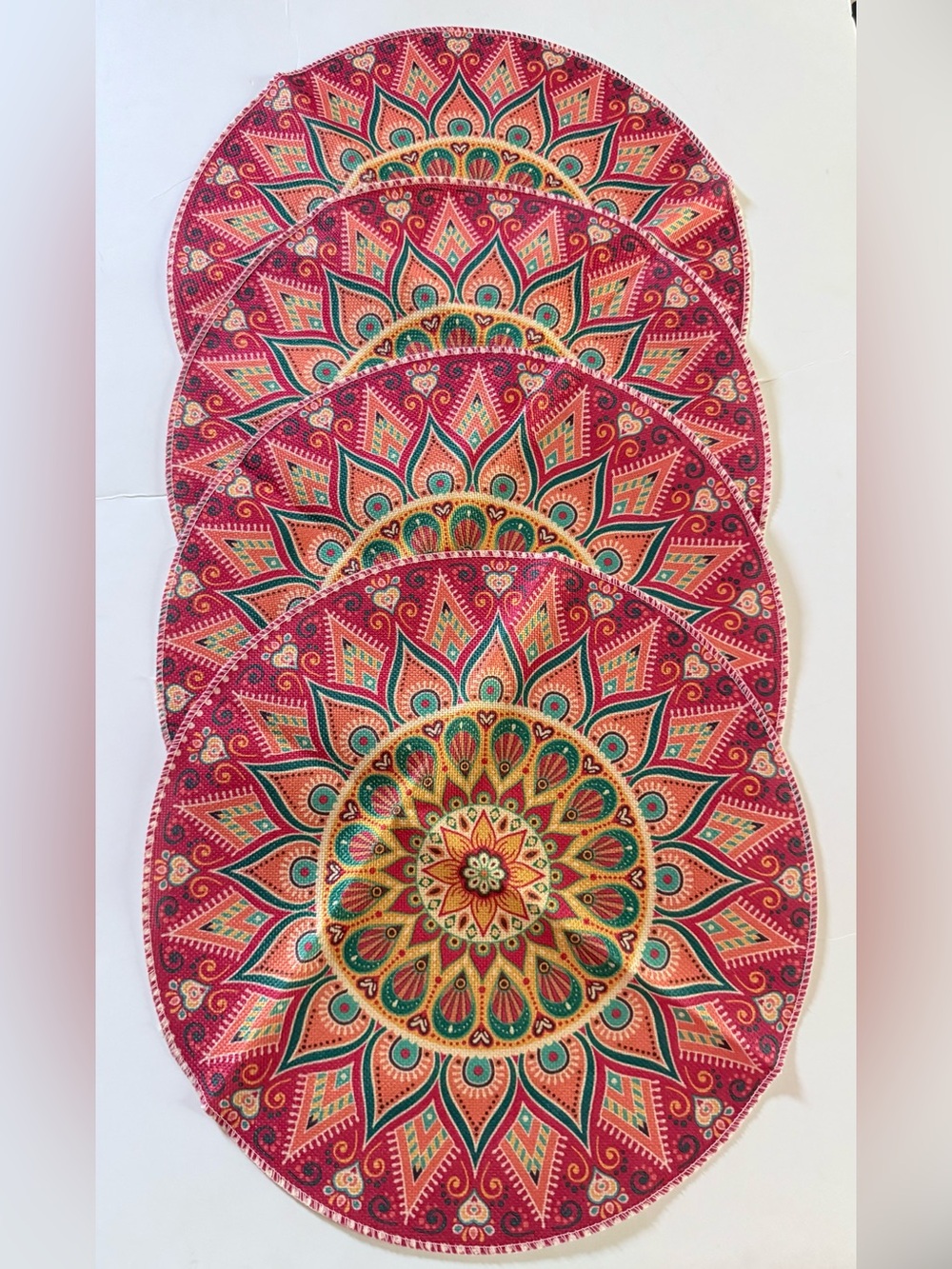 Set of 4 round table fabric table mats .. Bright Boho Vibrant